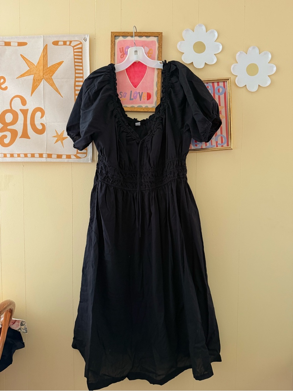 Old Navy Black Puff Sleeve Midi Dress
